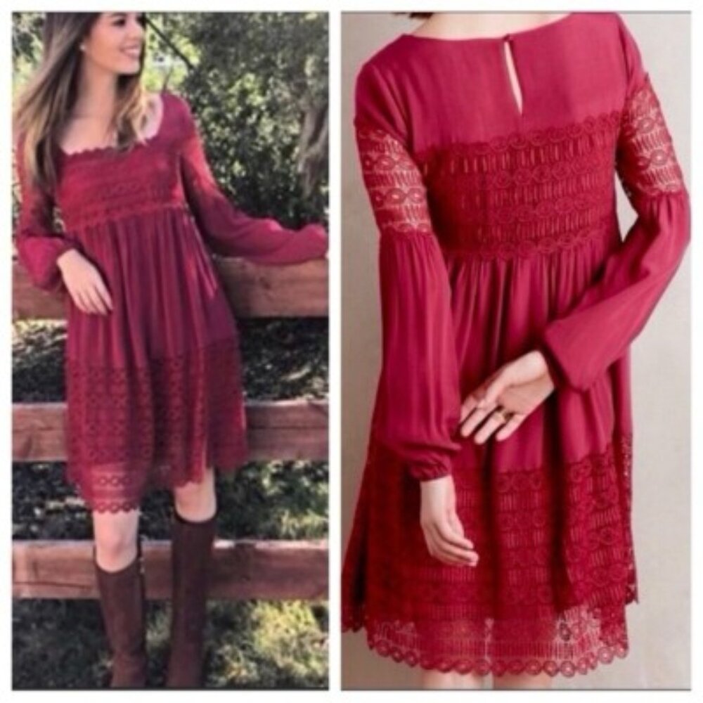 Anthropologie Floreat Aveline Red Long Sleeve Dress - Sz 6